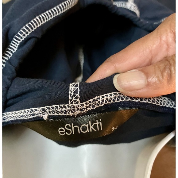 eShakti Navy Blue White Hoodie Stretch Dress Pockets Sz Small 4 V Neck  *CUTE*!! - Picture 5 of 5